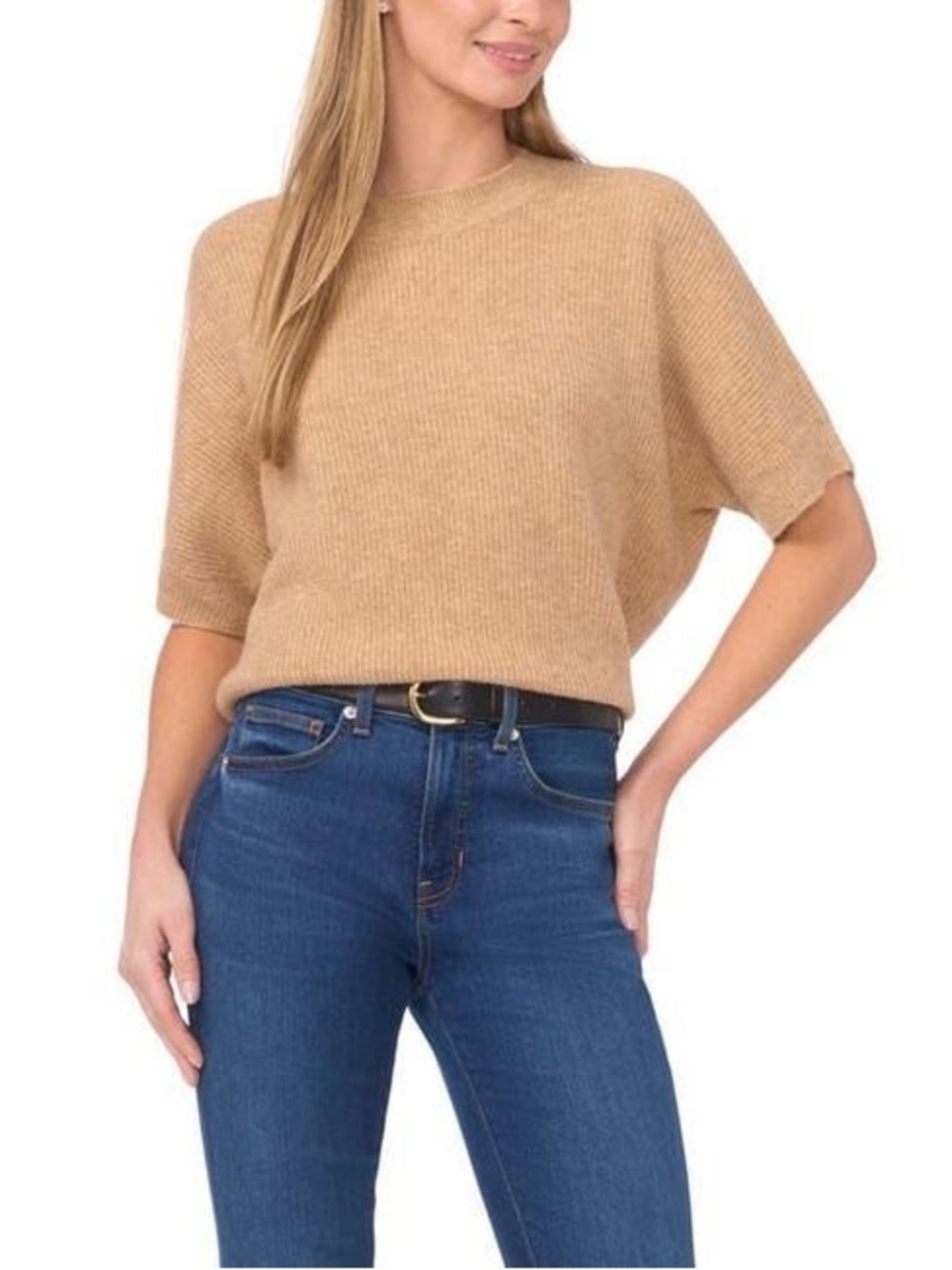 Halogen Camel Ribbed Crewneck Sweater